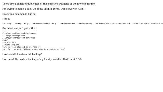 Ubuntu: tar: /: file changed as we read it tar: Exiting with failure status due to previous errors смотреть онлайн