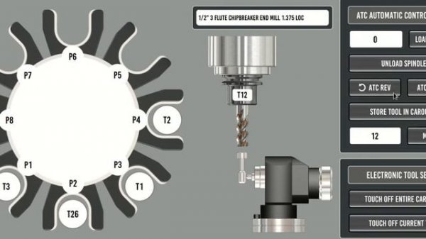 linuxcnc QtPyVCP PROBE BASIC DynATC Widget with 8 tool pockes