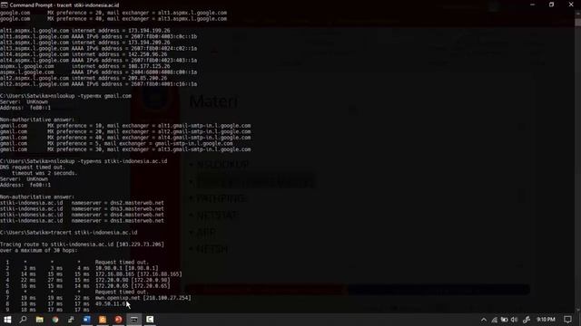 TCP/IP Command Line Bagian 2 (nslookup, traceroute, pathping, netstat) - Kuliah Jaringan Komputer смотреть онлайн
