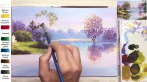 Летнее озеро с кувшинками. Как нарисовать пейзаж АКРИЛ! Сезон 6-10 | Мастер-класс ДЕМО