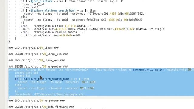 Configurar entradas do Grub (usando KATE) смотреть онлайн