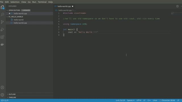 Hello World - C++ Code Implementation | g++ compiler смотреть онлайн