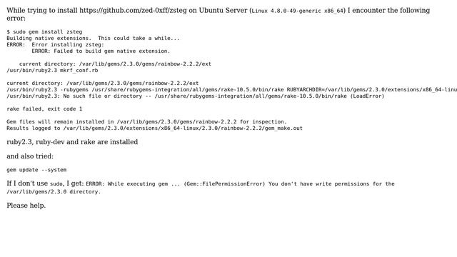 Ubuntu: Error while trying to install zsteg смотреть онлайн