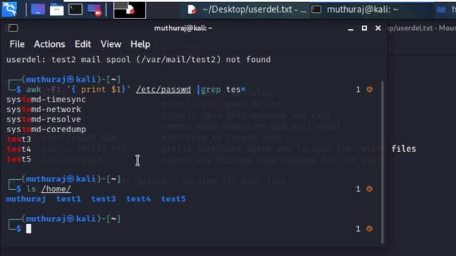 kali linux user delete (userdel) command смотреть онлайн