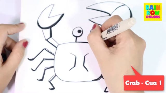 [Lili Rainbow Colors] Crab Coloring And Drawing| Learn Colors