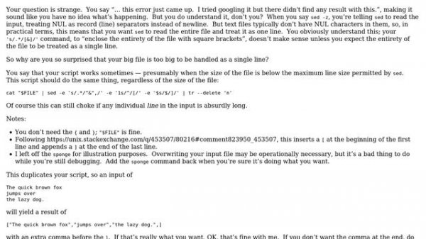Unix & Linux: sed: regex input buffer length larger than INT_MAX (2 Solutions!!)