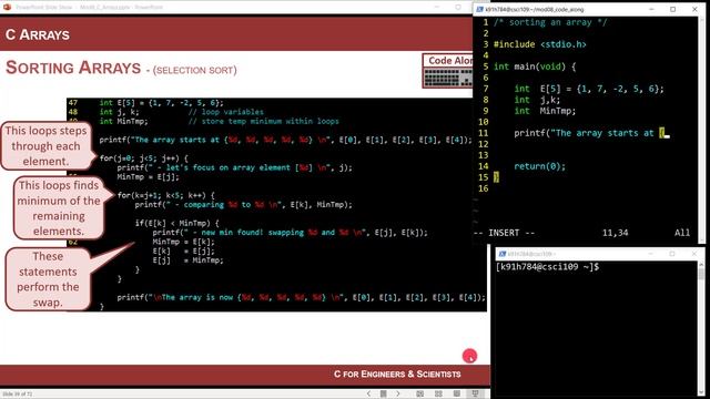 8.2(a) - Sorting an Array in C (Selection Sort) смотреть онлайн
