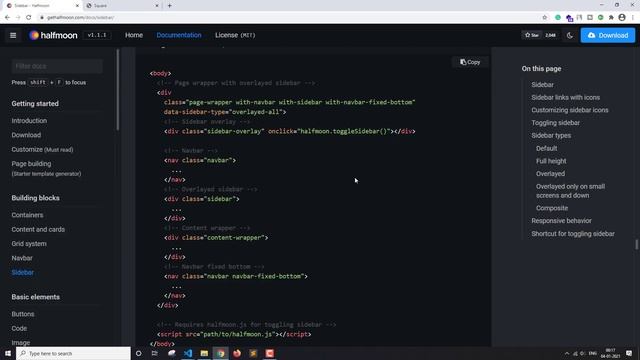 Responsive Website with Halfmoon Framework | Part - 2 | Sidebar смотреть онлайн