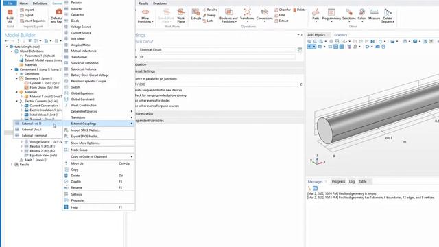 Electrical circuit + FEM simulation in COMSOL Multiphysics смотреть онлайн