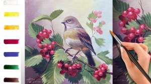 Воробей и ягоды. Как нарисовать птицу АКРИЛ! Мастер-класс ДЕМО