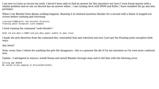 Blender fails to launch - Floating Point Exception (Core Dumped) смотреть онлайн
