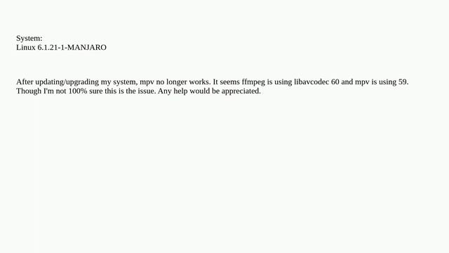 mpv: error while loading shared libraries: libavcodec.so.59: cannot open shared object file: No s.. смотреть онлайн