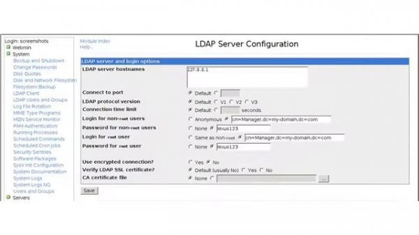 Webmin Control Panel demo