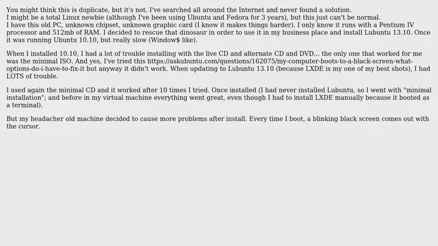 Ubuntu: Black screen with the cursor blinking (flashing) смотреть онлайн