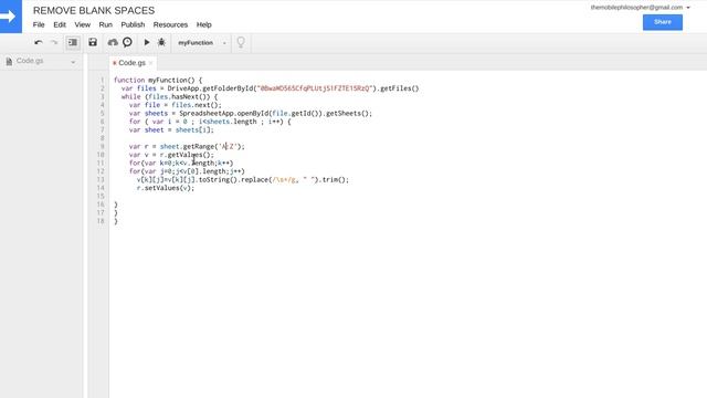 SCRIPT TO REMOVE ALL EXTRA SPACES IN ALL SPREADSHEETS IN A FOLDER IN GOOGLE DRIVE смотреть онлайн