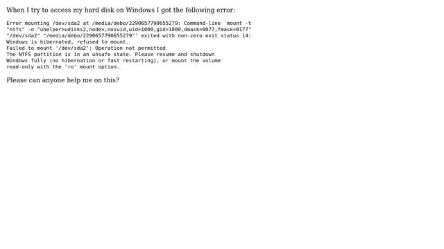 Error mounting /dev/sda2 at /media смотреть онлайн