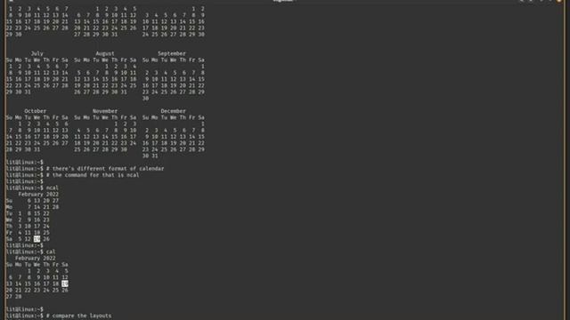 cal, ncal - display a calendar in Linux terminal смотреть онлайн