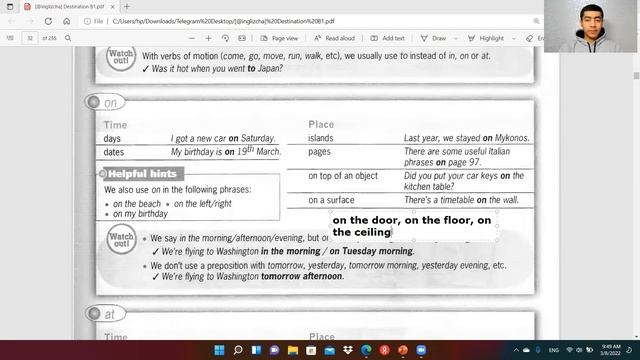 Destination B1. Unit 8. Prepositions Of Time And Place