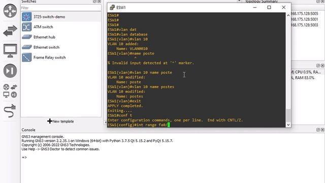 GNS3 Switch Interconnexion VM VMWARE Workstation.