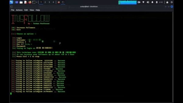 how to increase Instagram follower using  Kali Linux 10k ( follower )