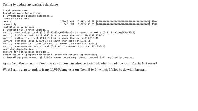 Issue with pacman: "error: failed to prepare transaction" смотреть онлайн