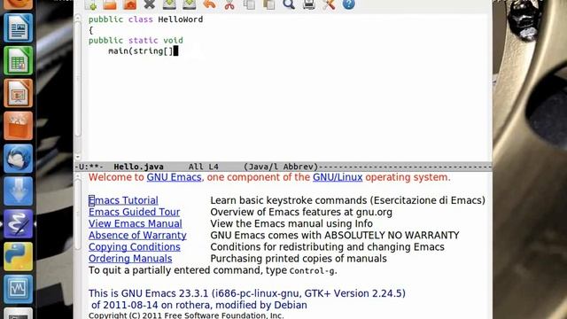 Lezioni Java su Ubuntu: Hello Word [GNU Emacs 23] смотреть онлайн