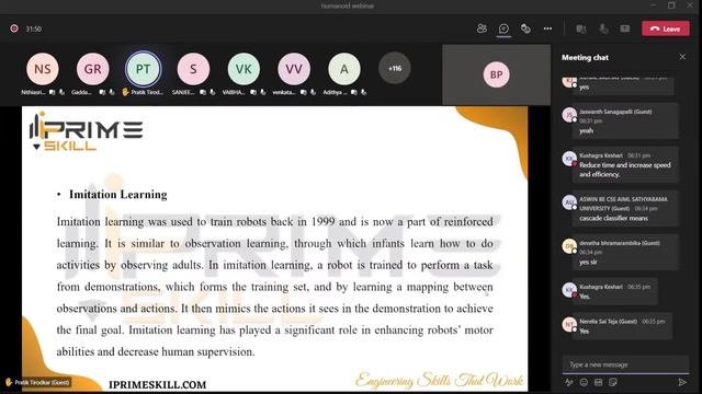 Webinar On Humanoid Robot Desing and Development || RISC-LPU || I Prime Skill смотреть онлайн