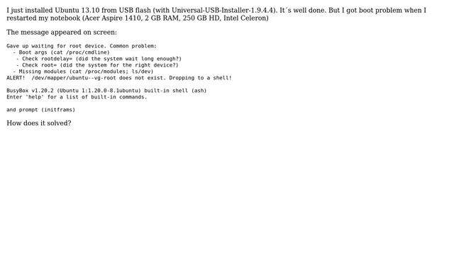 Ubuntu: "Gave up waiting for root device" while booting смотреть онлайн