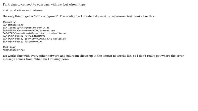 Unix & Linux: Can't connect to eduroam with iwd смотреть онлайн