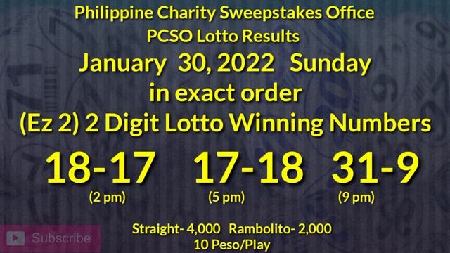 9pm PCSO Lotto Results January 30 2022 Sunday 6/58 6/49 3D 2D Target sa Lotto смотреть онлайн