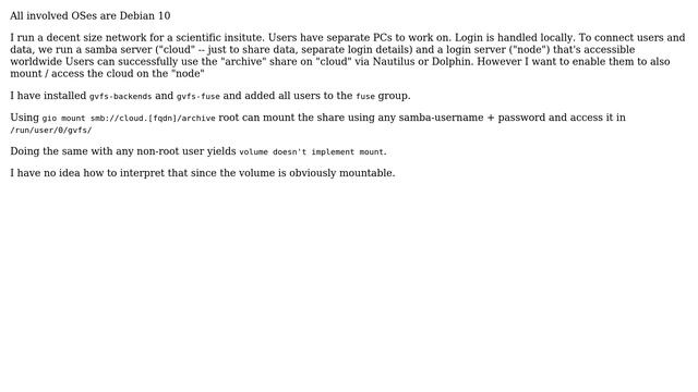 DevOps & SysAdmins: gio mount says "volume doesn't implement mount" when run as non-root смотреть онлайн