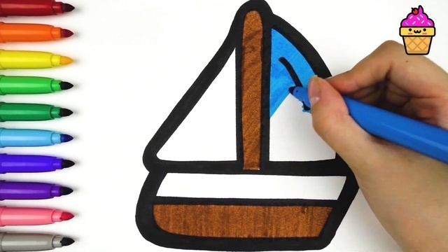 Раскраска для детей КОРАБЛИК. Мультик-Раскраска. Учим цвета