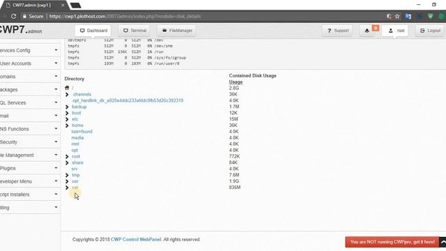 View disk usage in CentOS WebPanel смотреть онлайн