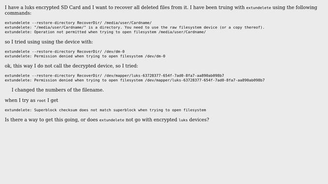 Unix & Linux: Recover files from a luks partition with extundelete смотреть онлайн