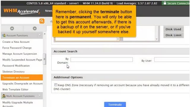 Terminate an account in WHM 11.34 смотреть онлайн