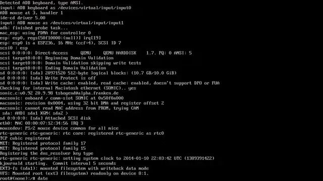 qemu-m68k booting linux with disk, RTC and network смотреть онлайн