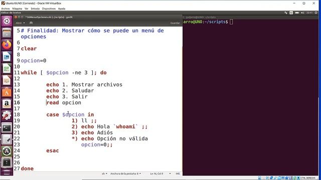 Vídeo 16. Ejemplo de menú de opciones en Shell Script de linux. смотреть онлайн