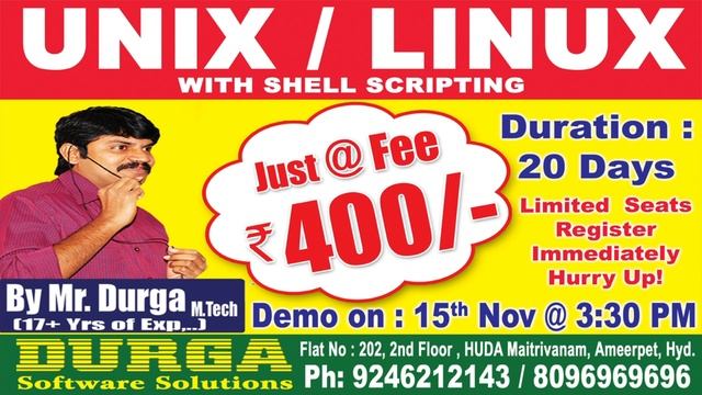 UNIX/LINUX Offline Training On 15th Nov @ 3:30 PM by Mr. DURGA Sir смотреть онлайн