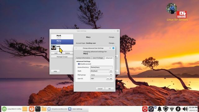 Linux Mint 21.3 - Xfce - Adding new Users. смотреть онлайн