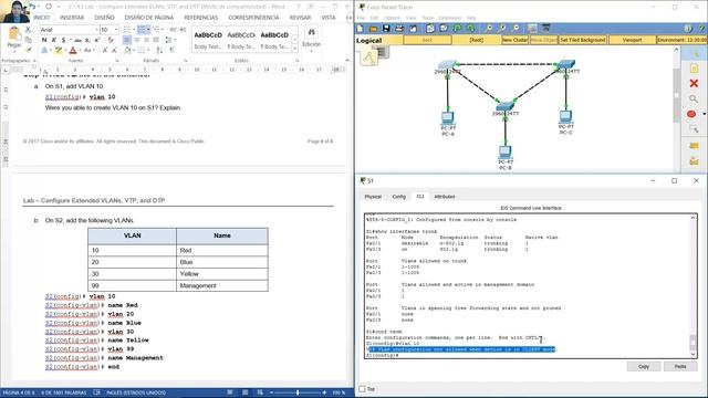 2.1.4.5 Lab - Configure Extended VLANs, VTP, and DTP смотреть онлайн