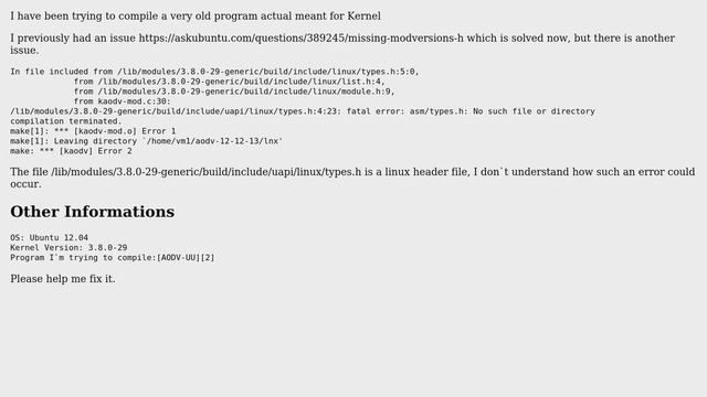 Ubuntu: Missing asm/types.h file смотреть онлайн