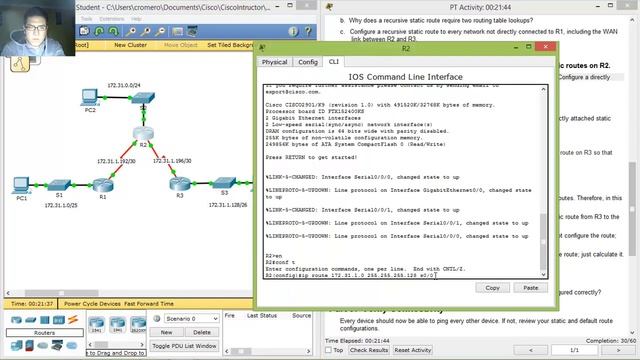 2.2.2.4 - 6.2.2.4 Packet Tracer - Configuring IPv4 Static and Default Routes смотреть онлайн