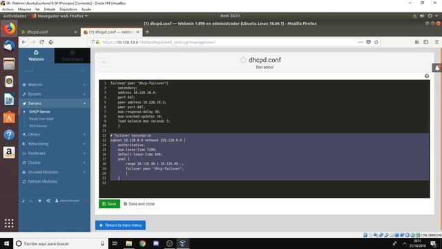Webmin Ubuntu Server 18.04 - DHCP Failover Protocol смотреть онлайн