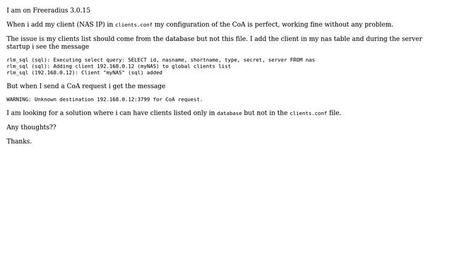 Freeradius: Clients.conf and CoA смотреть онлайн