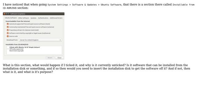 Software & Updates "Installable from CD-ROM/DVD" section смотреть онлайн