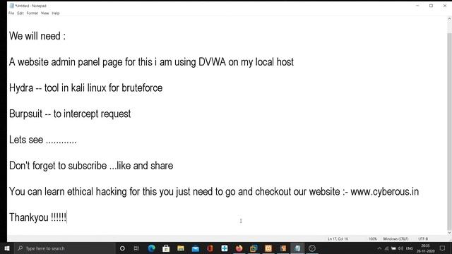 Password cracking using Hydra on Kali Linux | Cyberous| Ethical Hacking|Cyber security | Hacker смотреть онлайн