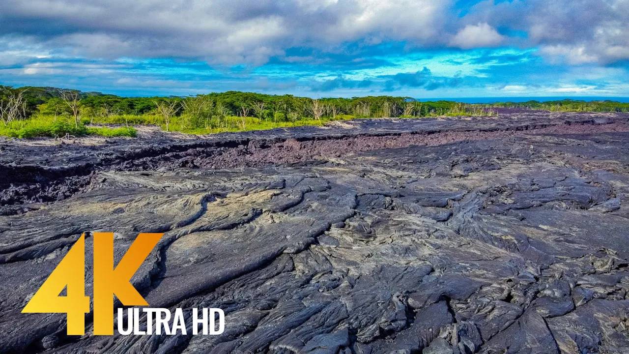 4K Aerial Relax Video - Amazing Lava Fields of Big Island from the Height of Bird's Flight смотреть онлайн