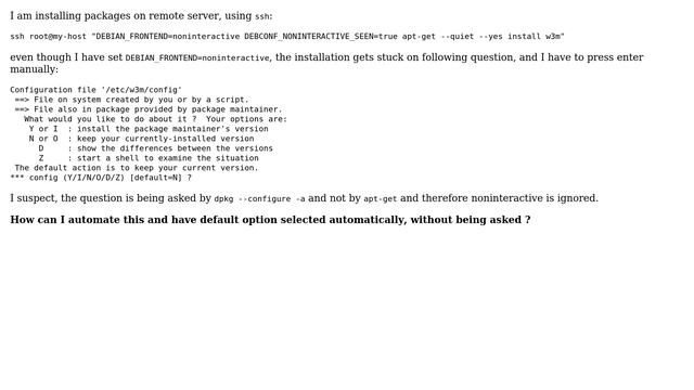 Force non-interactive "dpkg --configure" when using apt-get install смотреть онлайн