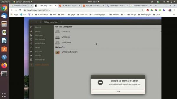 Ubuntu 18.04: Unable to access location Not authorized to perform operation