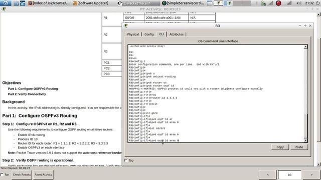 8.3.3.5 Packet Tracer - Configuring Basic OSPFv3 In A Single Area.pka